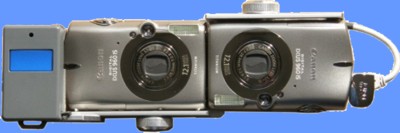 2 Canon montés ensemble et synchronisés par le logiciel StereoData Maker